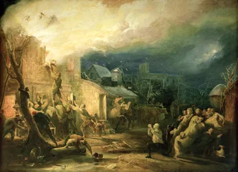 De redding van John Wesley uit de brand van de pastorie van Epworth, 1840